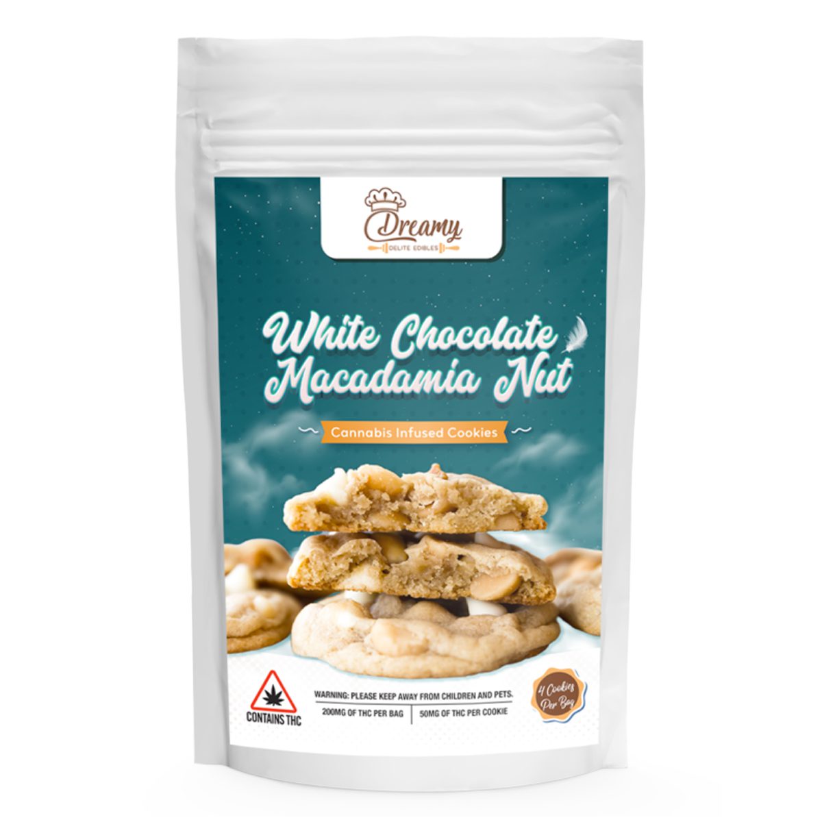 Dreamy Delite White Chocolate Macadamia Nut Canna Cookies – 200mg