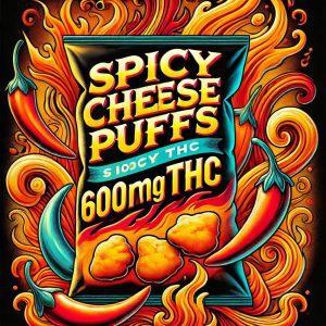 spicy cheese puffs 600mg thc chips artwork